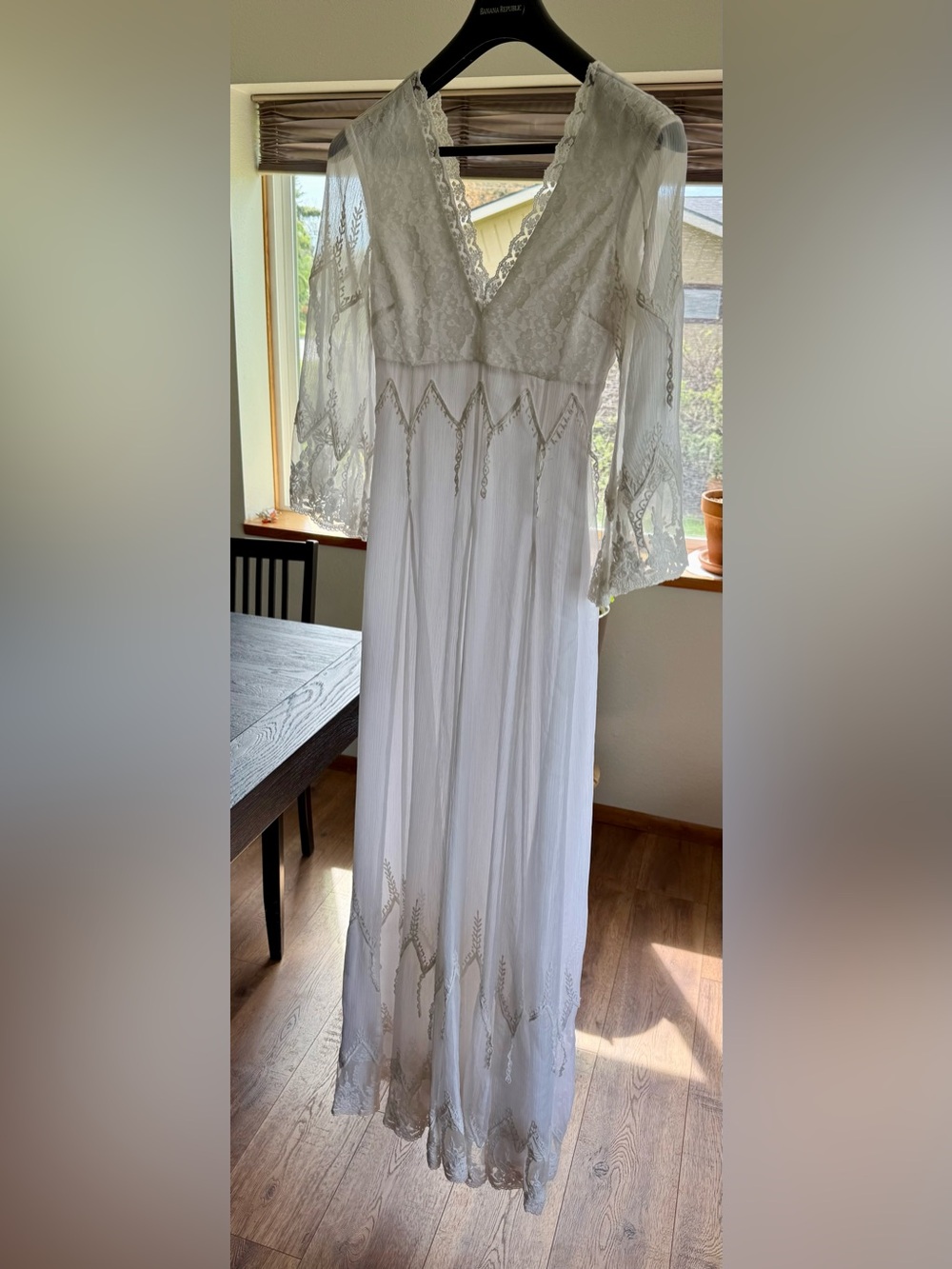 Free People/Candela Collab pleated organza/embroidered lace V-Neck Boho Dress - Picture 6 of 14